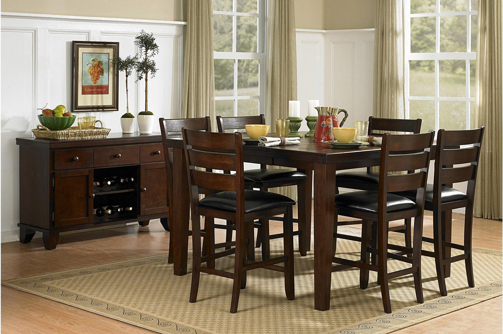 Ameillia Dark Cherry Counter Height Set