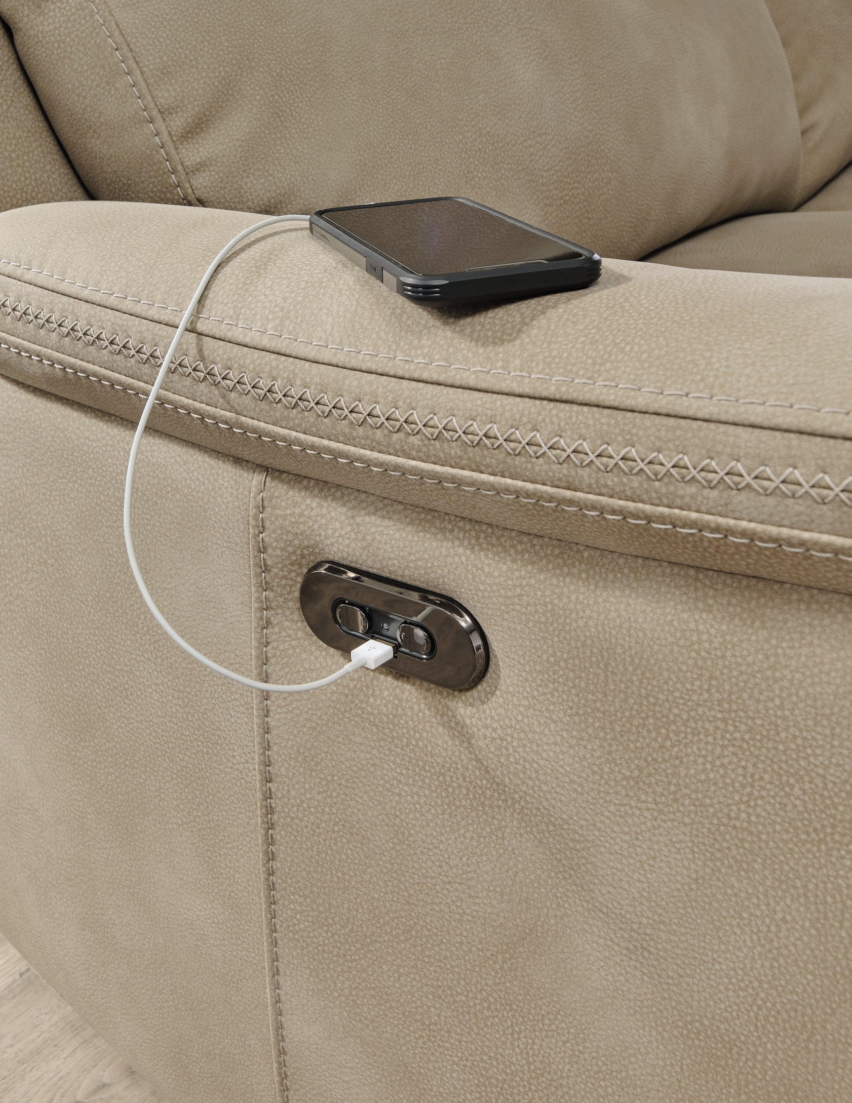 Next-gen Durapella Sand Microfiber Power Recliner - Ella Furniture