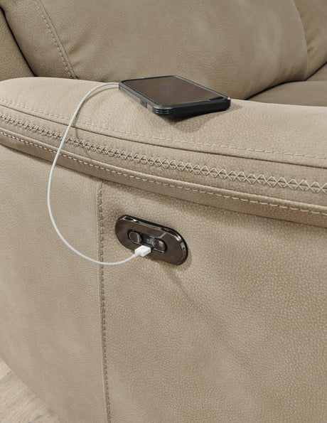 Next-gen Durapella Sand Microfiber Power Recliner - Ella Furniture