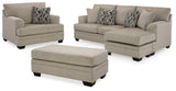 Stonemeade Taupe Sofa Chaise, Chair, and Ottoman