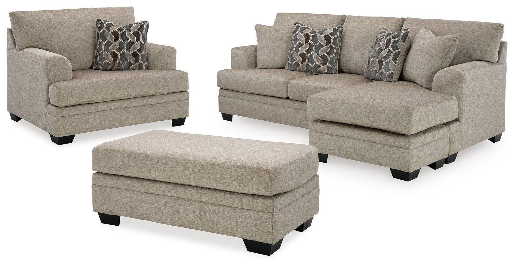 Stonemeade Taupe Sofa Chaise, Chair, and Ottoman