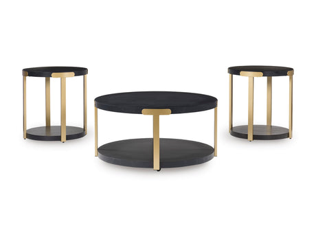 Black and Brass Coffee Table with Two End Tables — product image 2