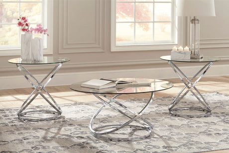 Chrome Round Coffee Table with Two End Tables — product image 2