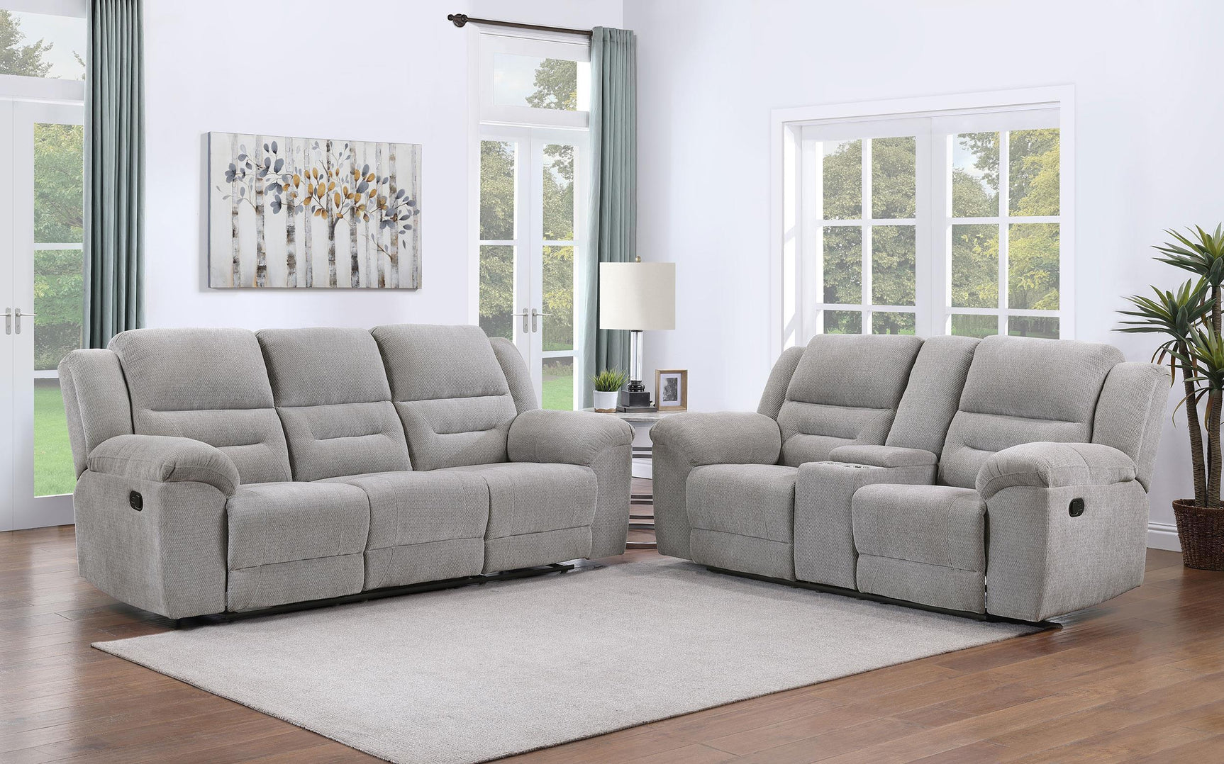 Grimm Gray Reclining Sofa Loveseat