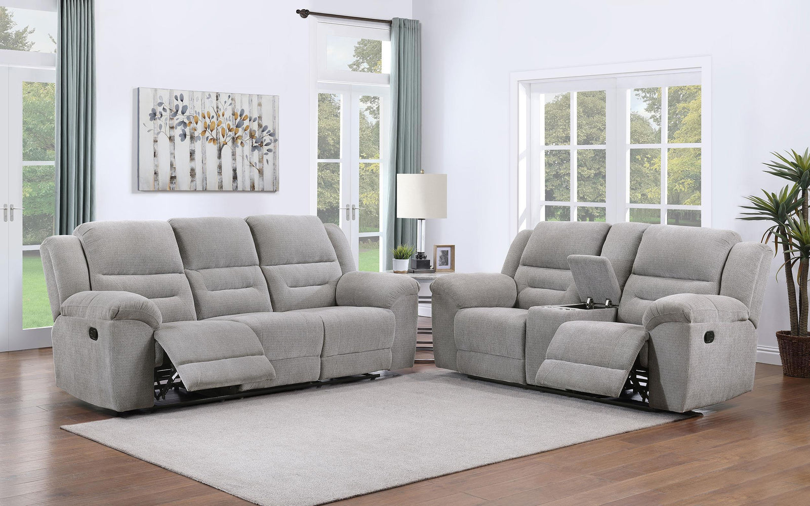 Grimm Gray Reclining Sofa Loveseat