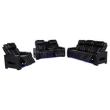 Zuma 3-piece Faux Leather Dual Power LED Sofa Set Black