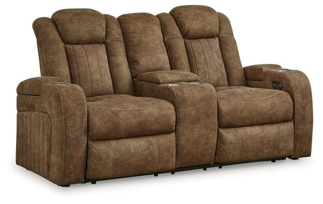 Wolfridge Brindle Faux Leather Power Reclining Loveseat - Ella Furniture