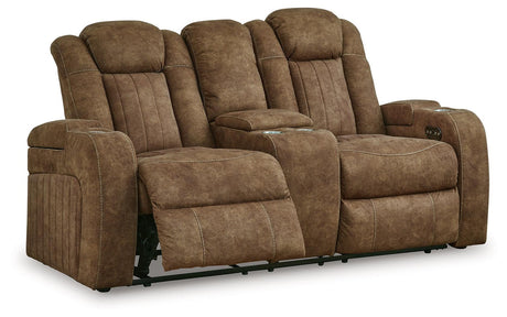Wolfridge Brindle Faux Leather Power Reclining Loveseat - Ella Furniture