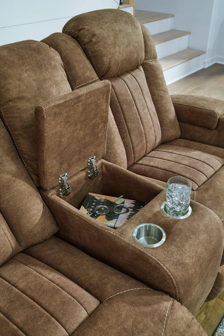 Wolfridge Brindle Faux Leather Power Reclining Loveseat - Ella Furniture