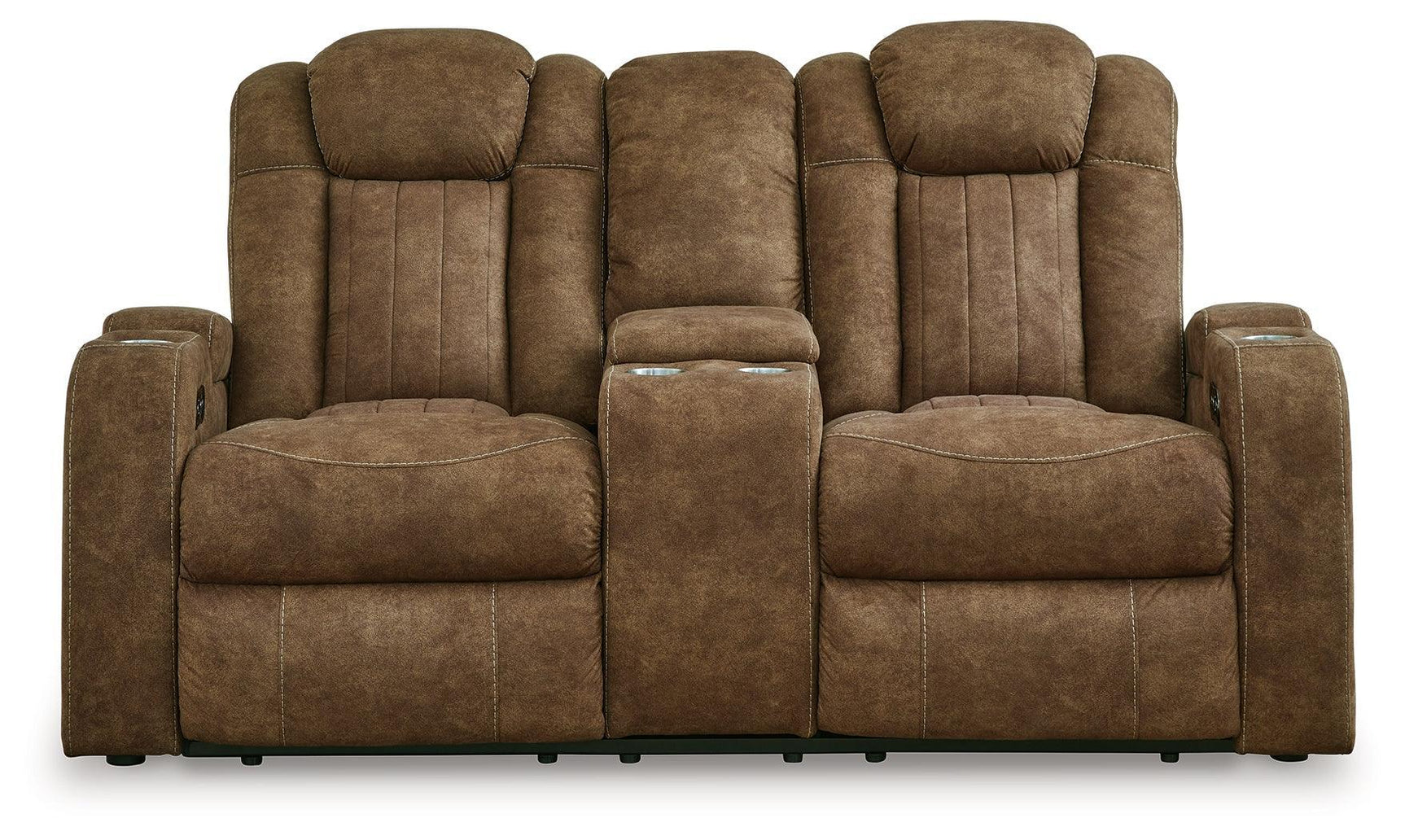 Wolfridge Brindle Faux Leather Power Reclining Loveseat - Ella Furniture