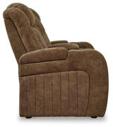 Wolfridge Brindle Faux Leather Power Reclining Loveseat - Ella Furniture