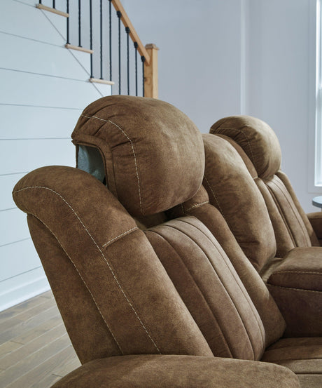 Wolfridge Brindle Faux Leather Power Reclining Loveseat - Ella Furniture