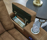 Wolfridge Brindle Faux Leather Power Reclining Loveseat - Ella Furniture
