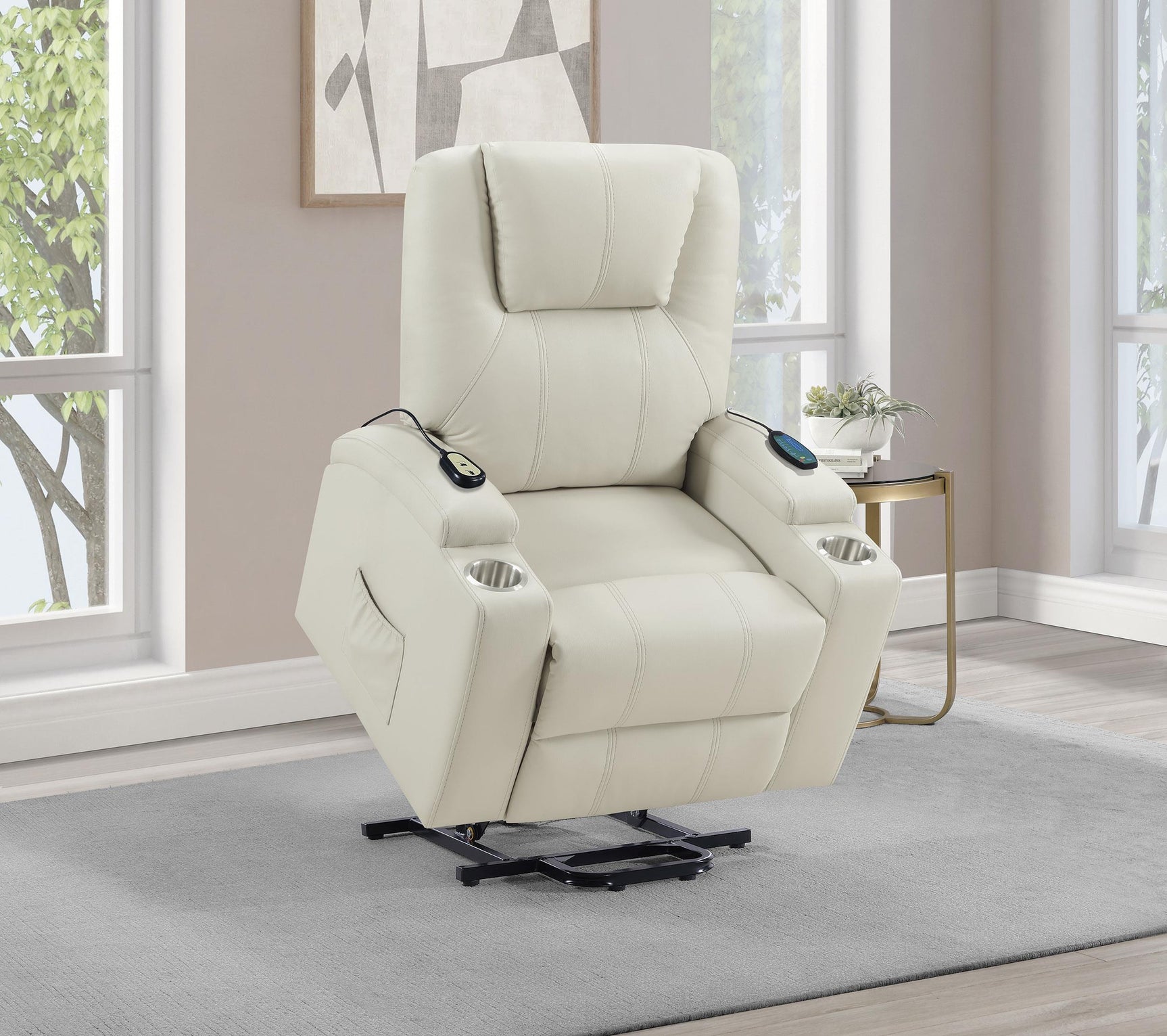 Armstrong Upholstered Power Lift Massage Recliner Ivory