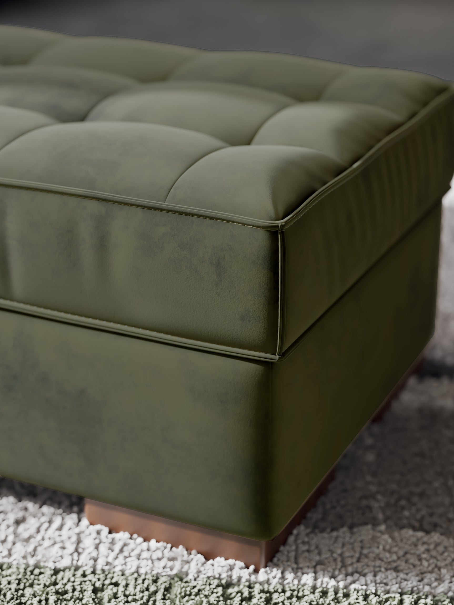 Caspian-Town Olive Velvet Oversized Accent Ottoman