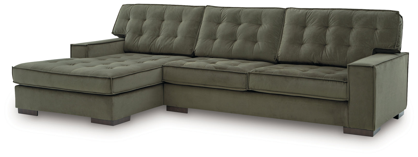 Caspian-Town Olive Velvet 2-Piece Sectional with Chaise