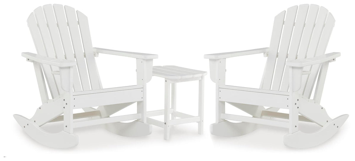 Sundown Treasure White 2 Outdoor Chairs with End Table — angled view