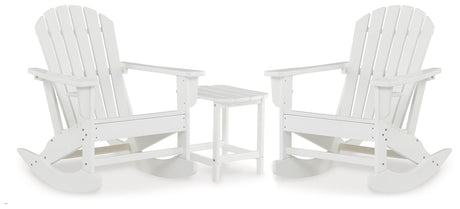 Sundown Treasure White 2 Outdoor Chairs with End Table — angled view