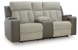 WhipLash Sisal Chenille Power Reclining Loveseat with Console