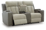 WhipLash Sisal Chenille Power Reclining Loveseat with Console