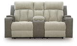WhipLash Sisal Chenille Power Reclining Loveseat with Console