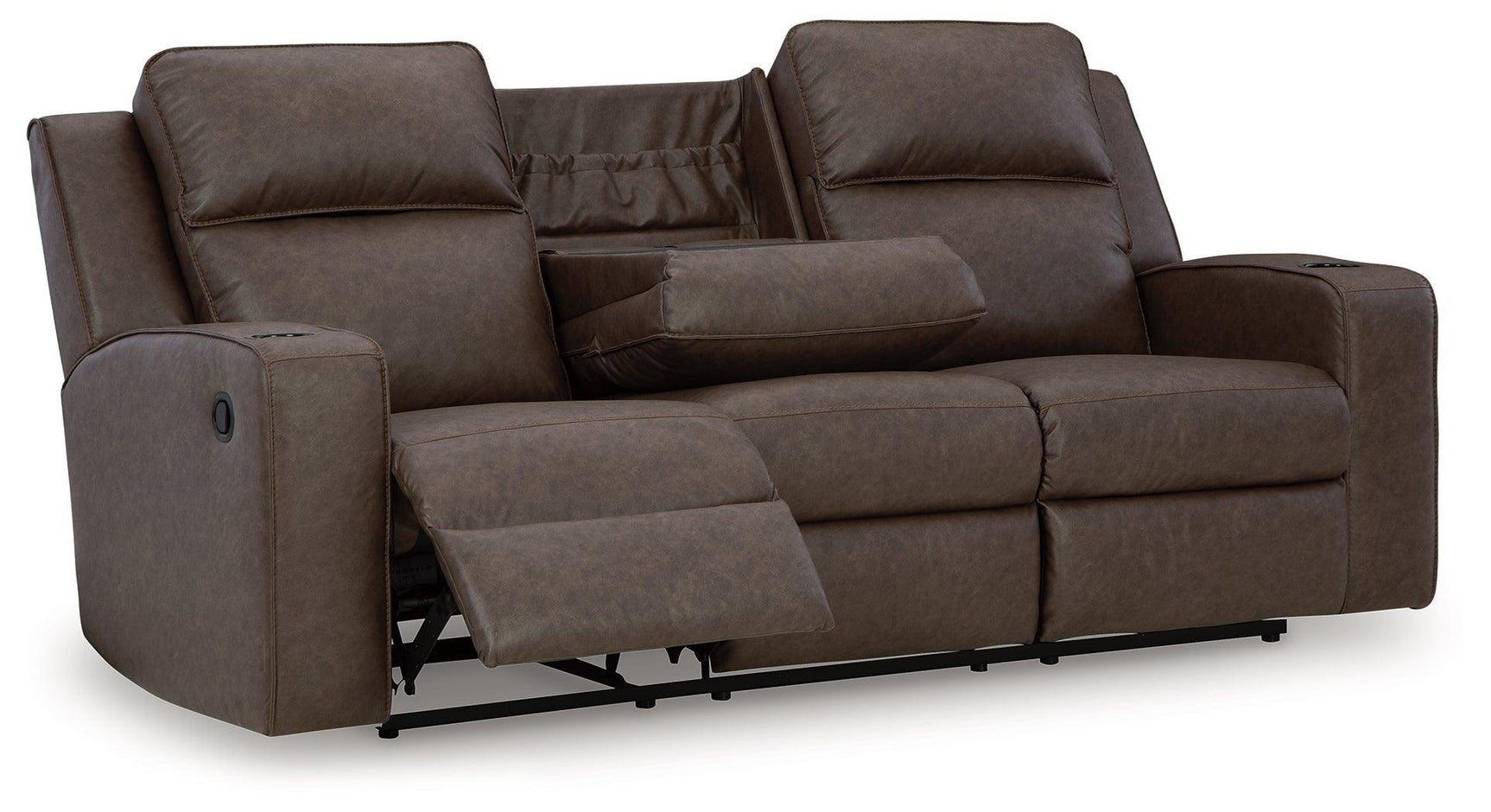 Lavenhorne Granite Faux Leather Reclining Sofa With Drop Down Table - Ella Furniture
