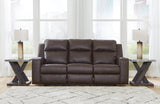 Lavenhorne Granite Faux Leather Reclining Sofa With Drop Down Table - Ella Furniture