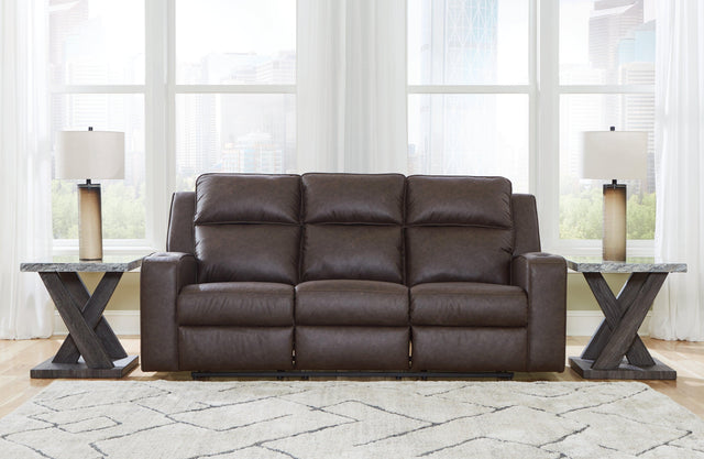 Lavenhorne Granite Faux Leather Reclining Sofa With Drop Down Table - Ella Furniture