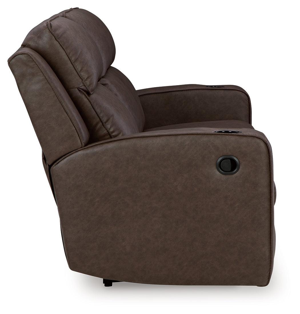 Lavenhorne Granite Faux Leather Reclining Sofa With Drop Down Table - Ella Furniture