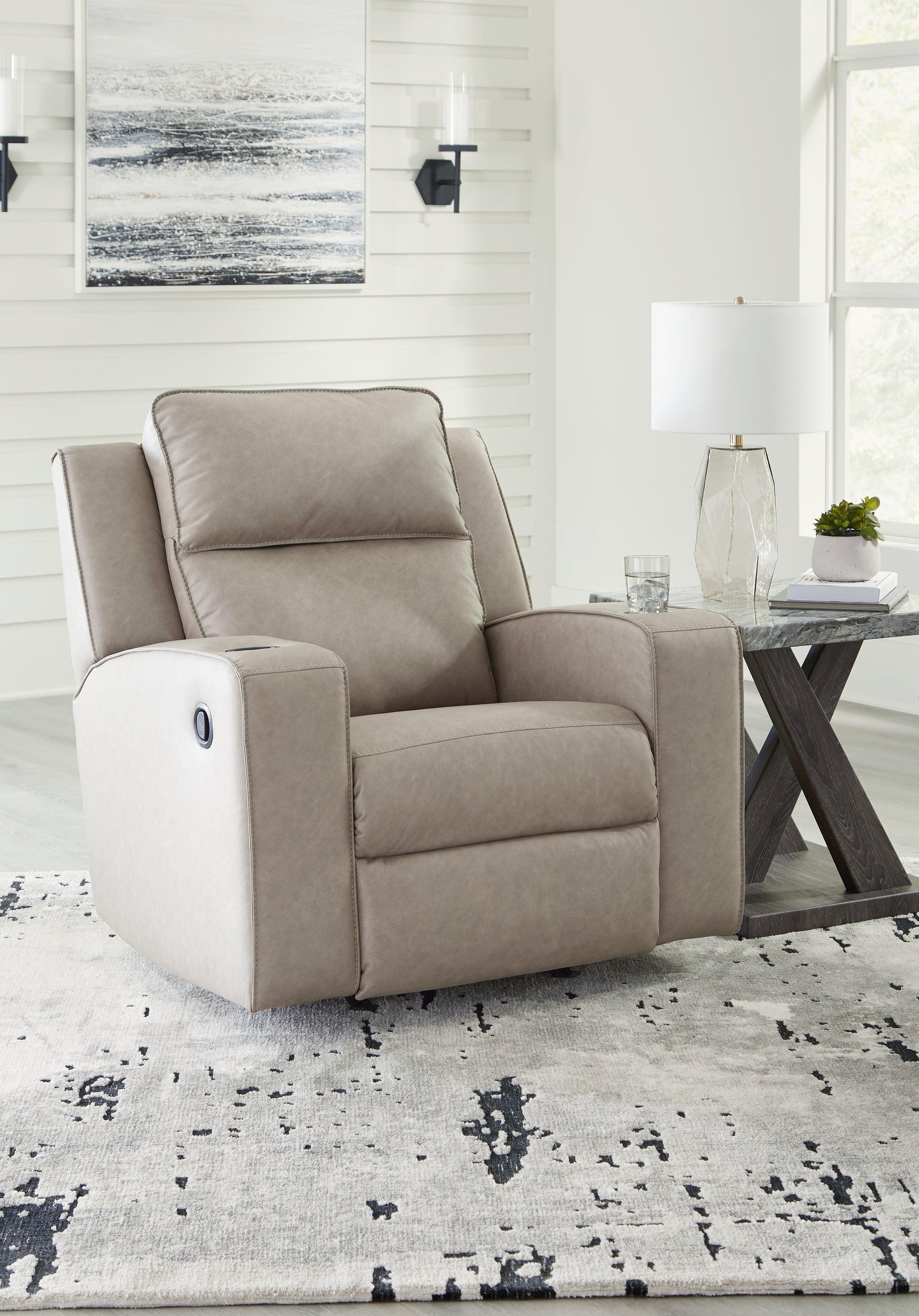 Lavenhorne Pebble Faux Leather Recliner - Ella Furniture