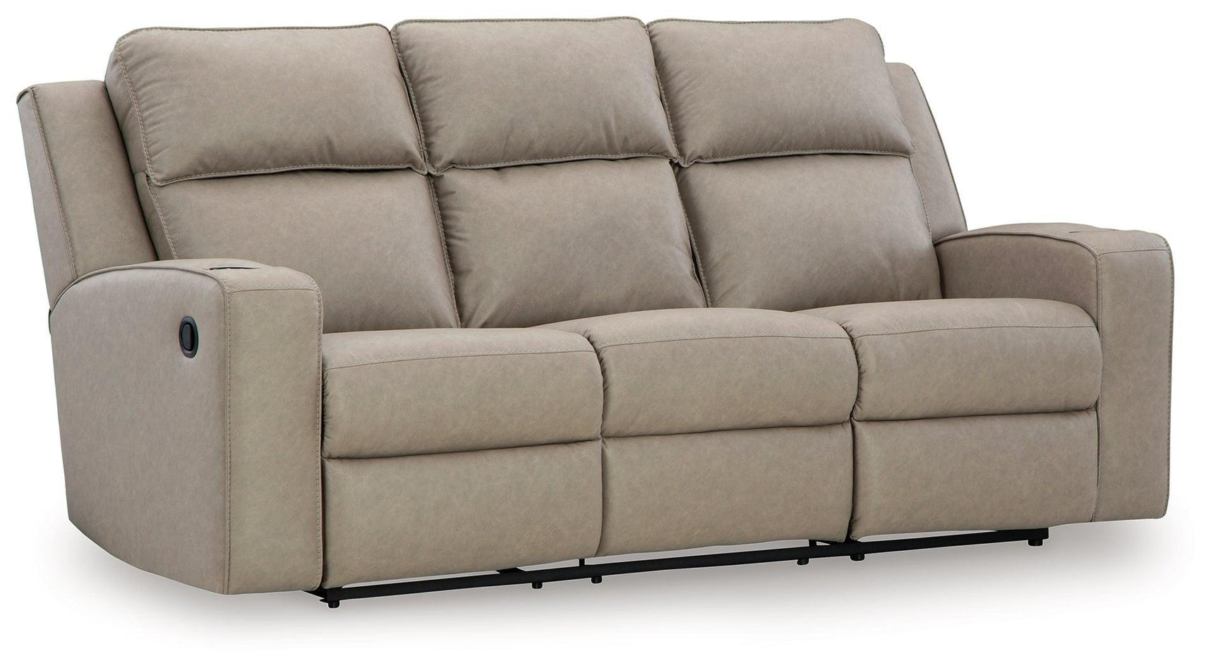 Lavenhorne Pebble Faux Leather Reclining Sofa With Drop Down Table - Ella Furniture