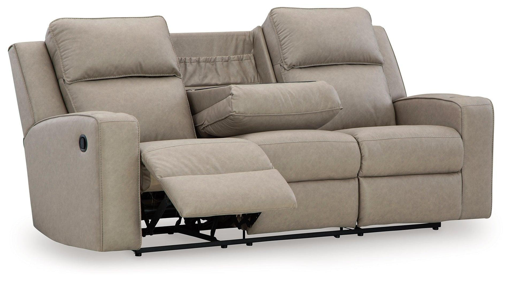 Lavenhorne Pebble Faux Leather Reclining Sofa With Drop Down Table - Ella Furniture