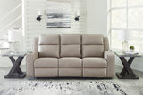 Lavenhorne Pebble Faux Leather Reclining Sofa With Drop Down Table - Ella Furniture