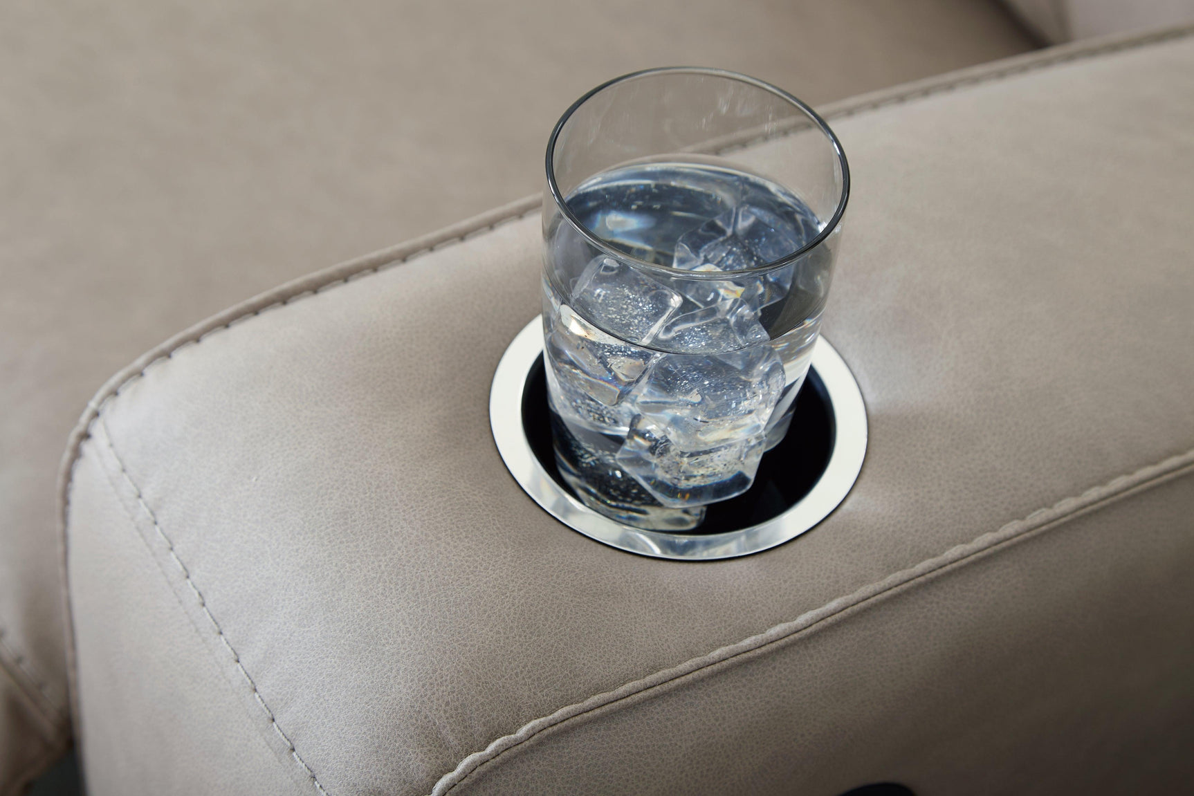 Lavenhorne Pebble Faux Leather Reclining Sofa With Drop Down Table - Ella Furniture