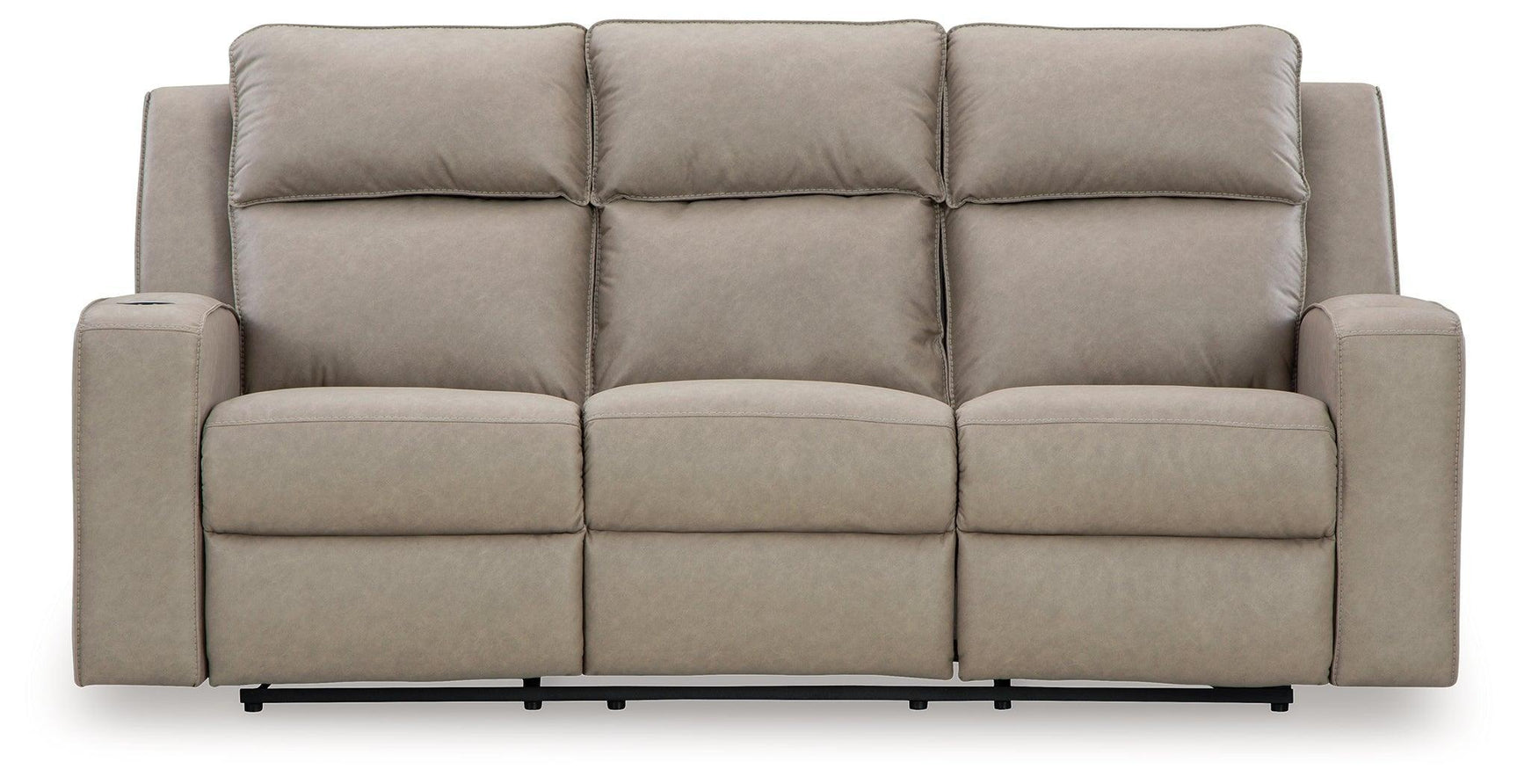 Lavenhorne Pebble Faux Leather Reclining Sofa With Drop Down Table - Ella Furniture