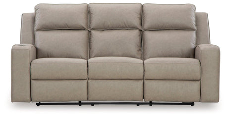 Lavenhorne Pebble Faux Leather Reclining Sofa With Drop Down Table - Ella Furniture