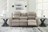 Lavenhorne Pebble Faux Leather Reclining Sofa With Drop Down Table - Ella Furniture