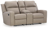 Lavenhorne Pebble Faux Leather Reclining Loveseat With Console - Ella Furniture