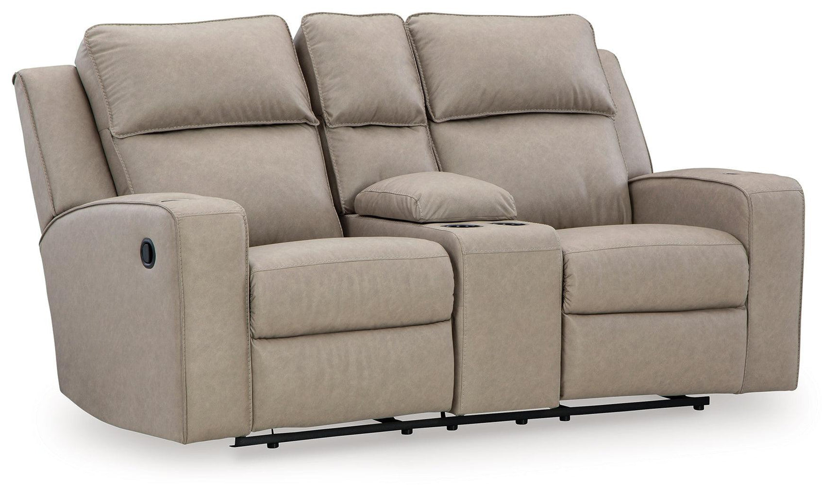 Lavenhorne Pebble Faux Leather Reclining Loveseat With Console - Ella Furniture