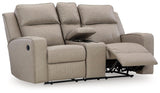 Lavenhorne Pebble Faux Leather Reclining Loveseat With Console - Ella Furniture