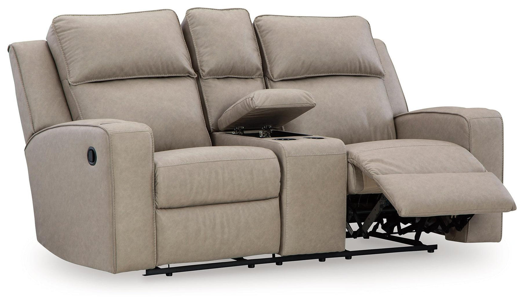 Lavenhorne Pebble Faux Leather Reclining Loveseat With Console - Ella Furniture
