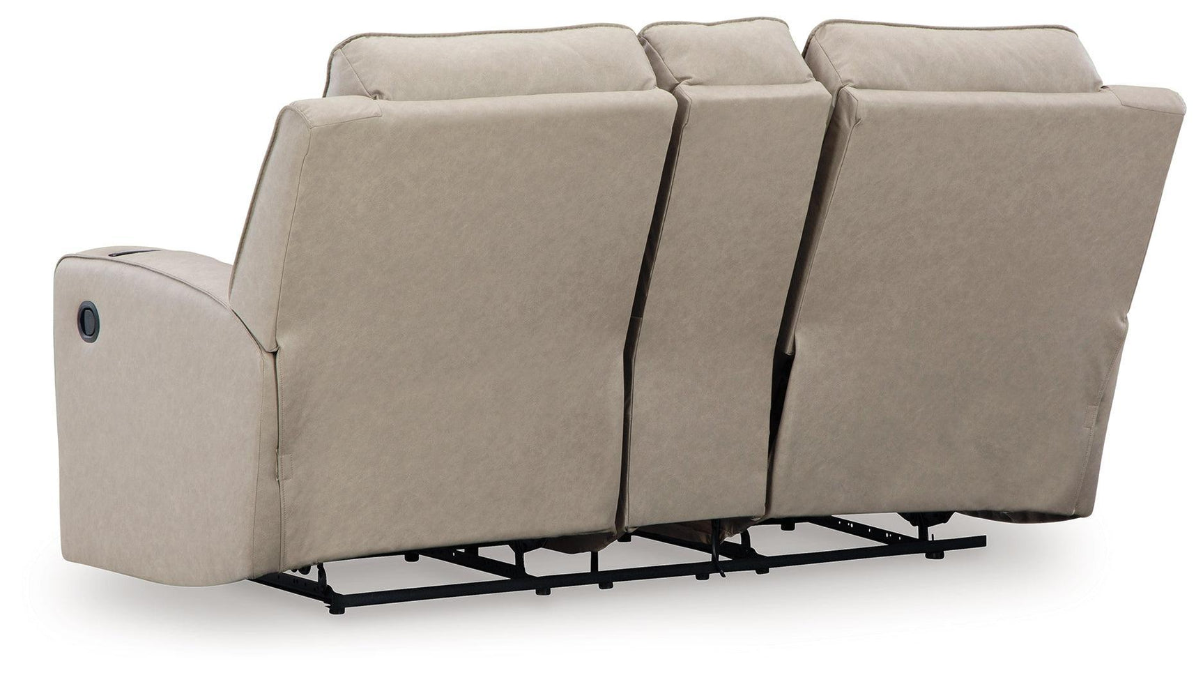 Lavenhorne Pebble Faux Leather Reclining Loveseat With Console - Ella Furniture