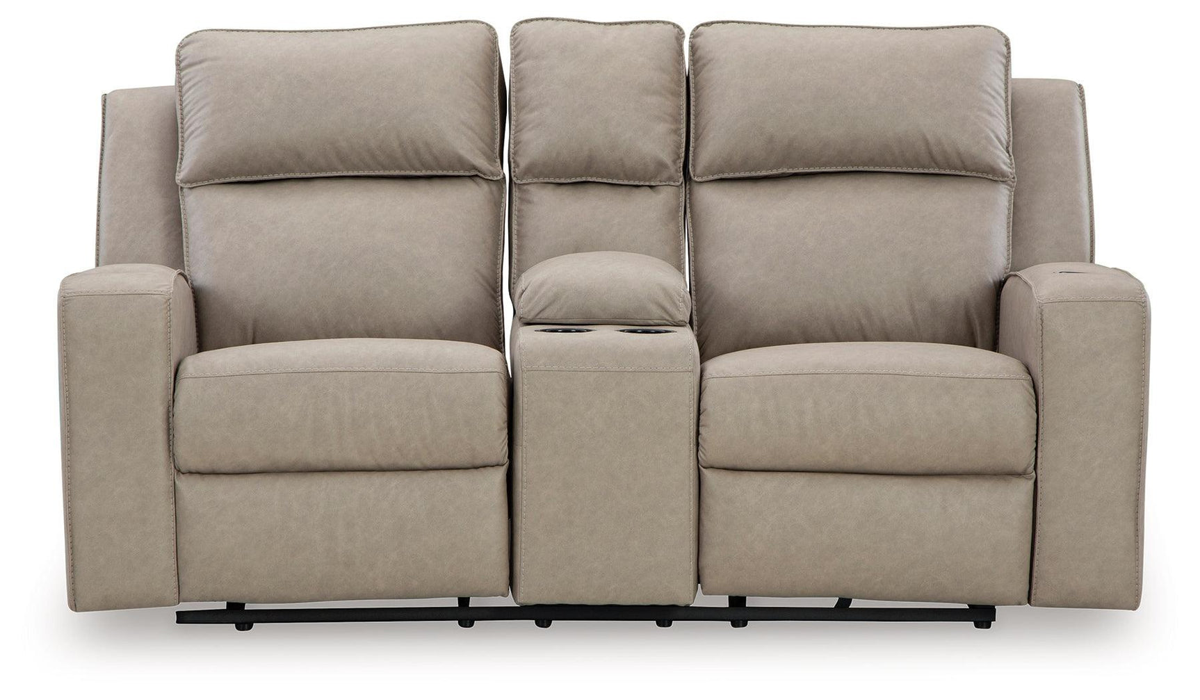 Lavenhorne Pebble Faux Leather Reclining Loveseat With Console - Ella Furniture