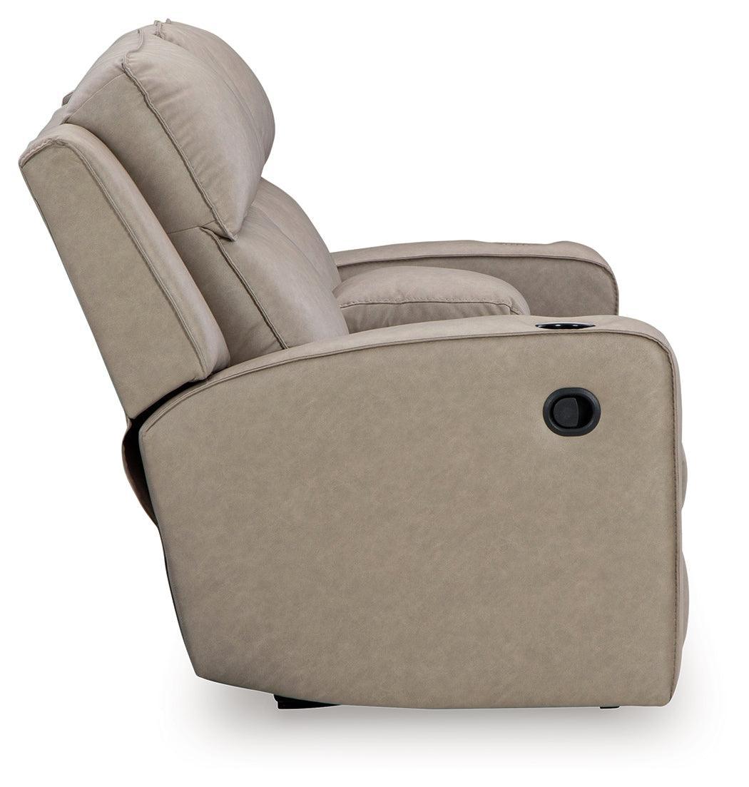 Lavenhorne Pebble Faux Leather Reclining Loveseat With Console - Ella Furniture