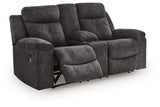 Brysonview Charcoal Faux Leather Reclining Loveseat with Console