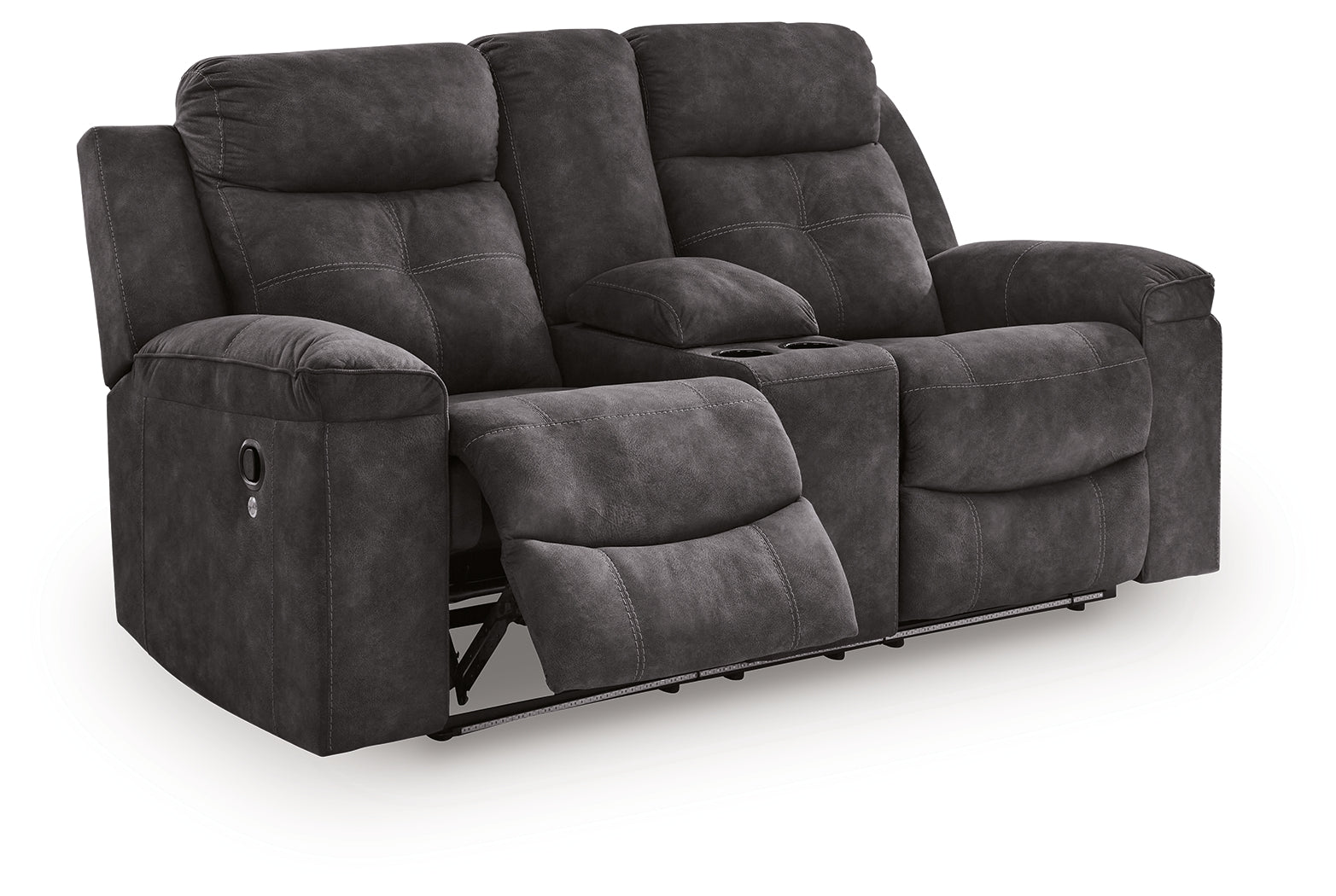 Brysonview Charcoal Faux Leather Reclining Loveseat with Console