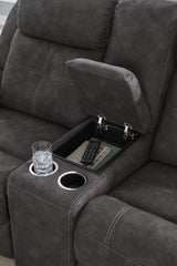 Brysonview Charcoal Faux Leather Reclining Loveseat with Console