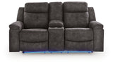 Brysonview Charcoal Faux Leather Reclining Loveseat with Console