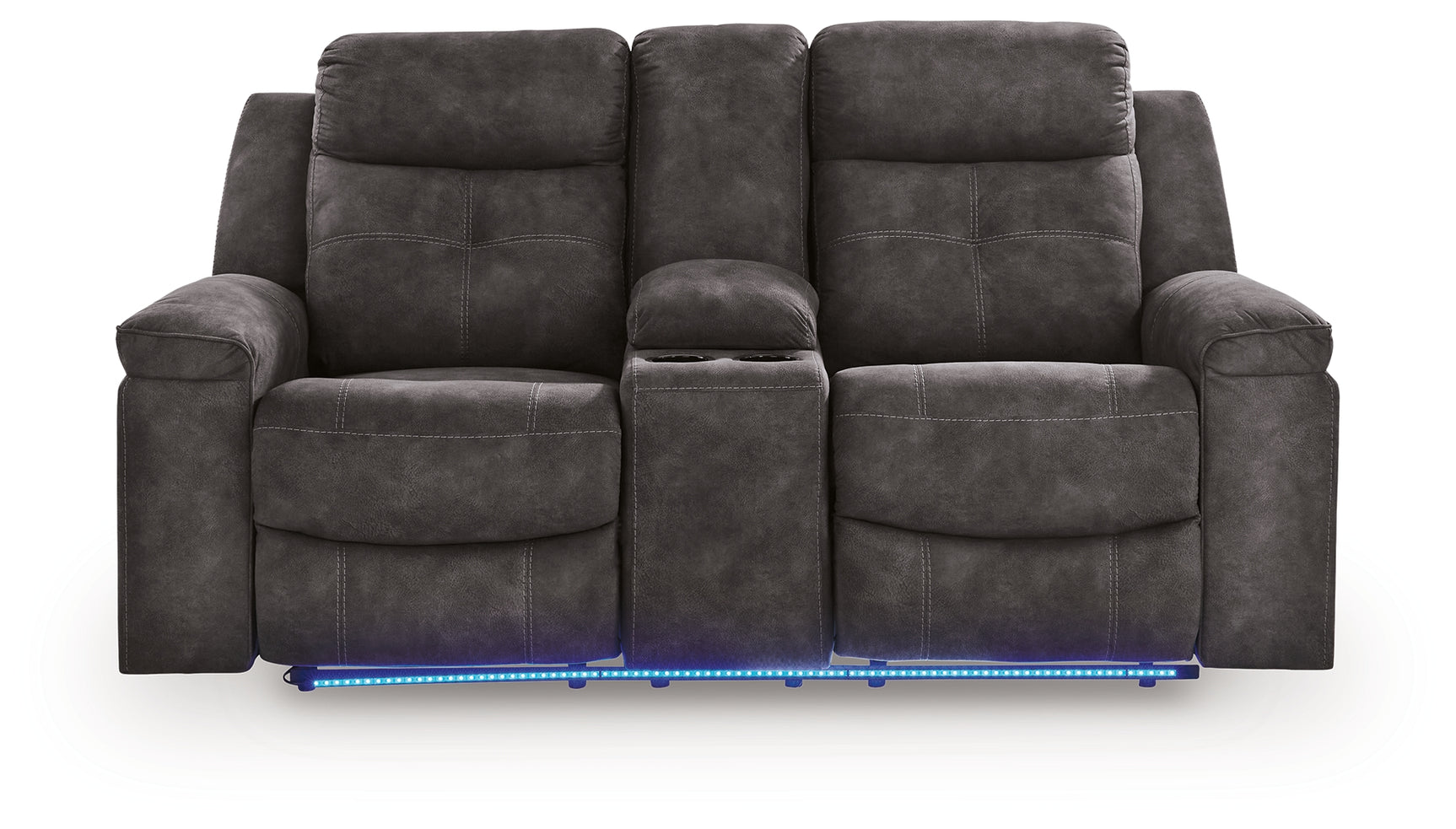 Brysonview Charcoal Faux Leather Reclining Loveseat with Console