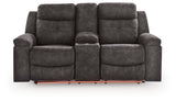 Brysonview Charcoal Faux Leather Reclining Loveseat with Console